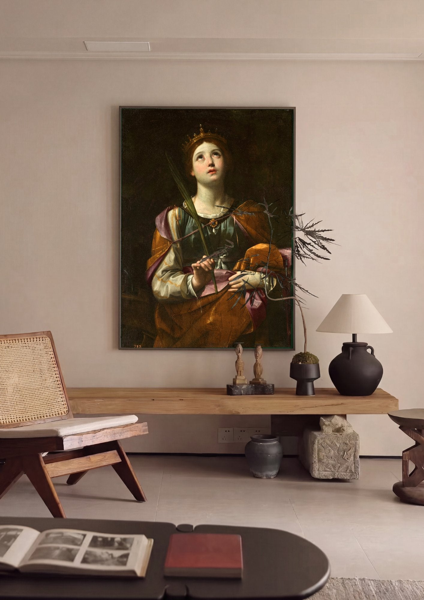 Quadro Decorativo Santa Catarina de Alexandria - Guido Reni em ambiente decorado
