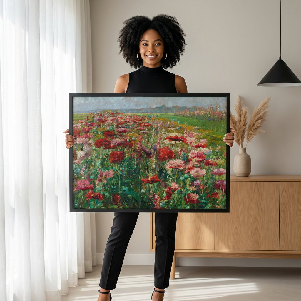 Quadro Decorativo Campo de Papoulas - Olga Wisinger-Florian com modelo em ambiente