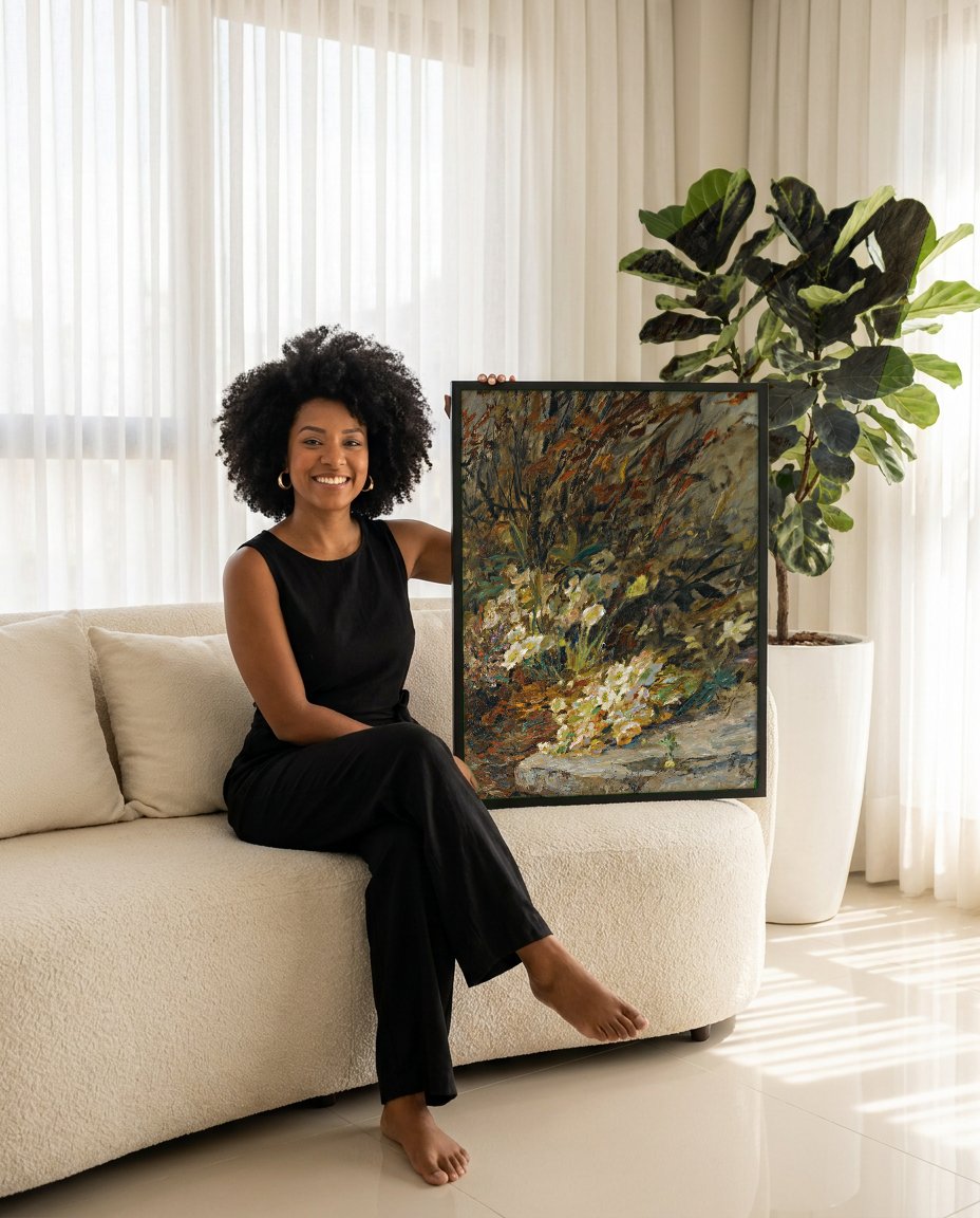 Quadro Decorativo Flores de Inverno - Olga Wisinger-Florian com modelo em ambiente