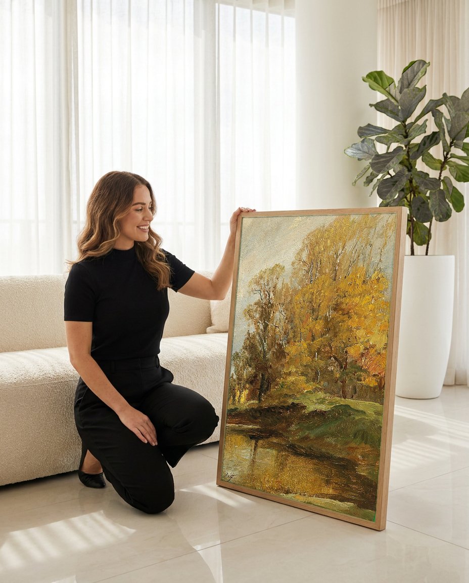Quadro Decorativo Paisagem Outonal - Olga Wisinger-Florian com modelo em ambiente