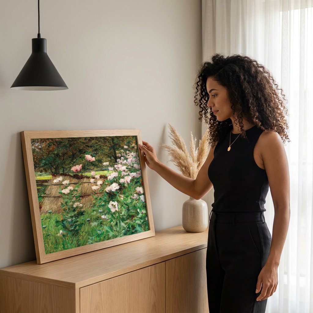 Quadro Decorativo Campo de Papoulas - Olga Wisinger-Florian com modelo em ambiente