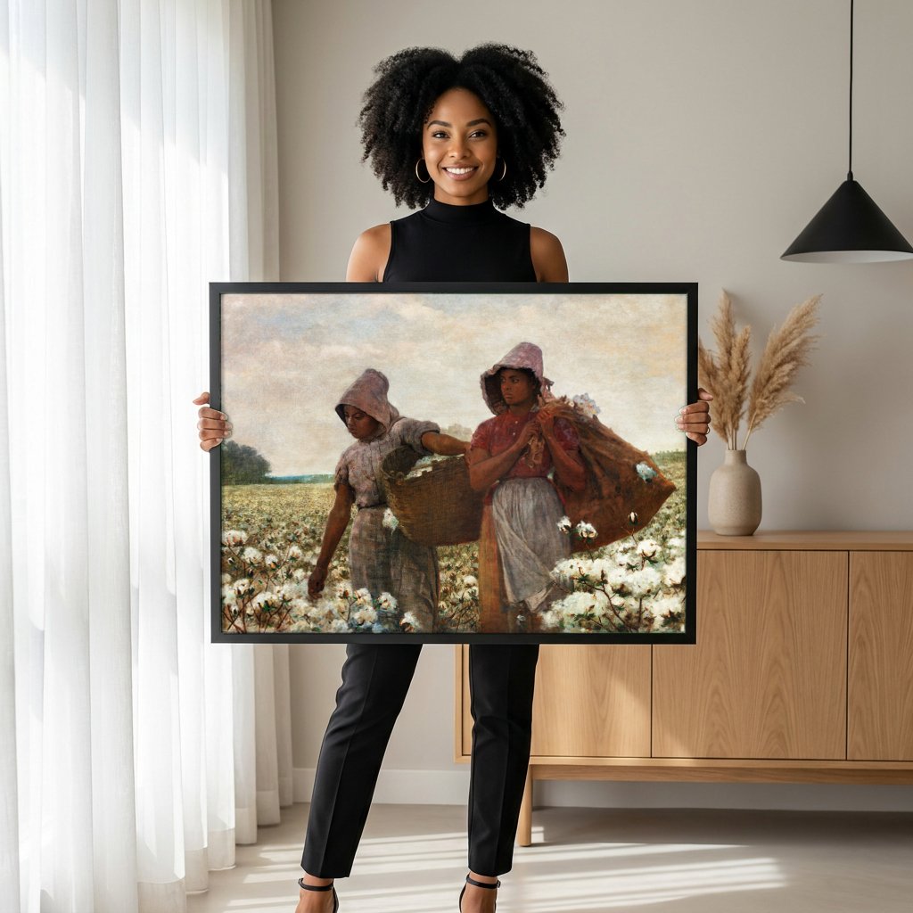 Quadro Decorativo Colheitadeiras de Algodão - Winslow Homer com modelo em ambiente