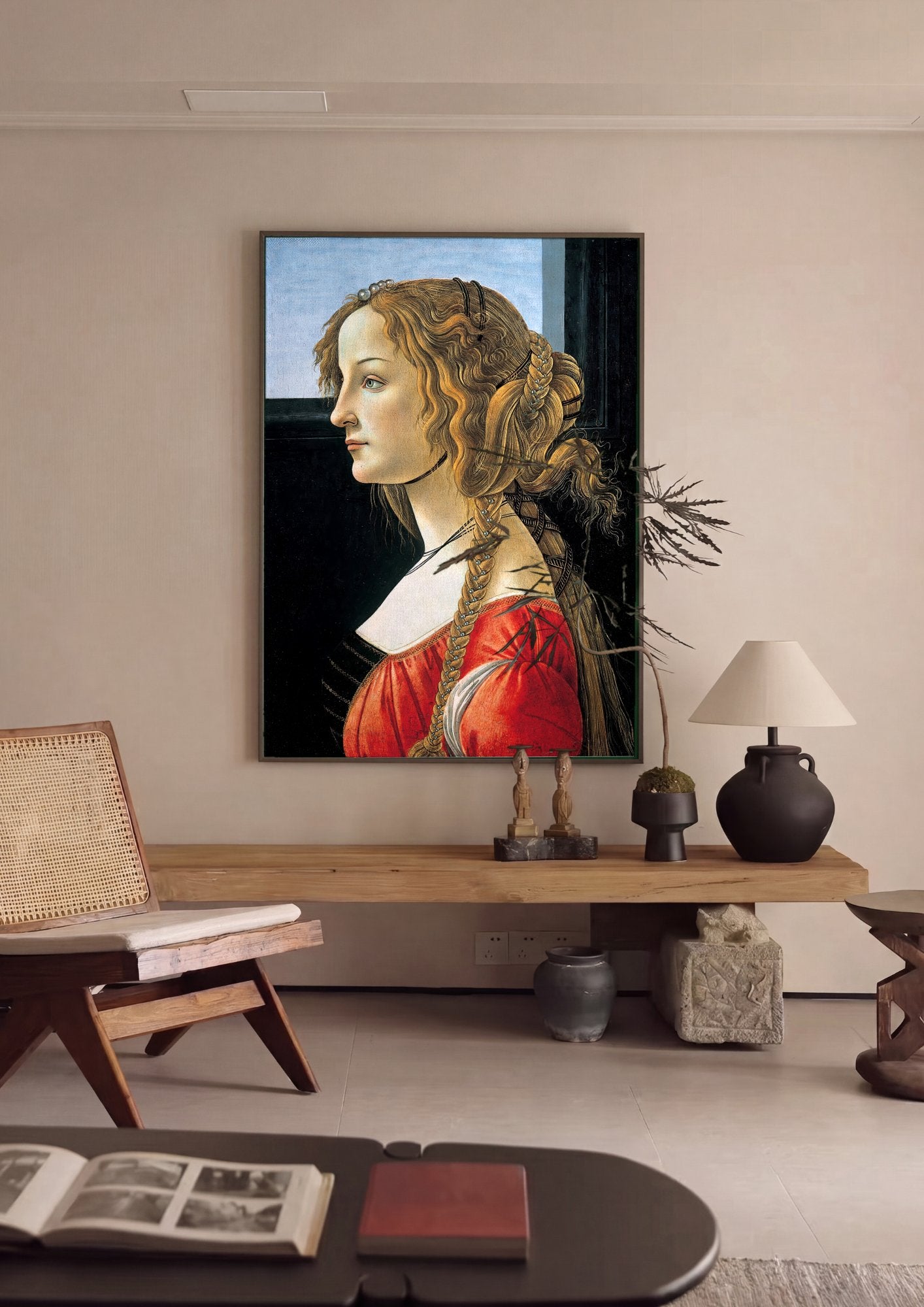 Quadro Decorativo Retrato de Jovem Mulher - Botticelli em ambiente decorado