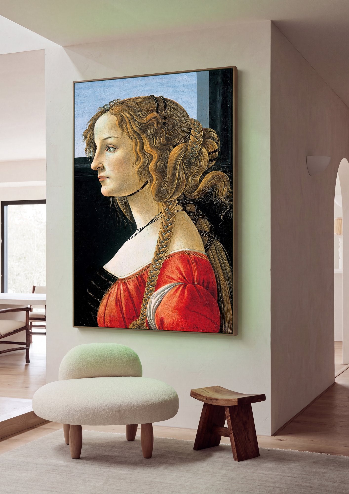 Quadro Decorativo Retrato de Jovem Mulher - Botticelli em ambiente decorado
