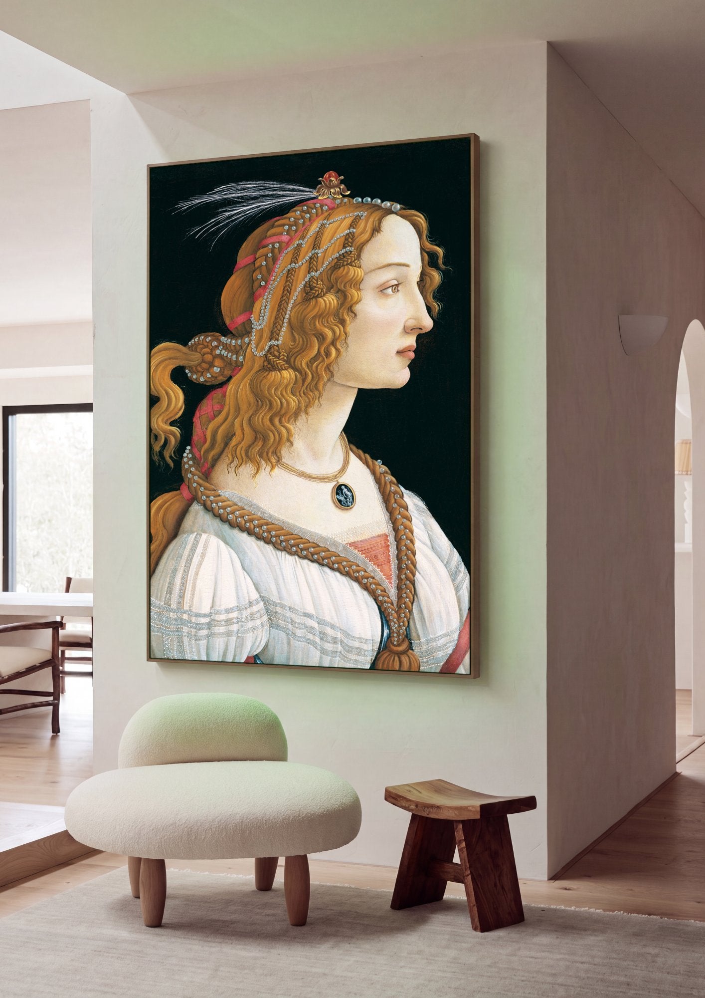 Quadro Decorativo Retrato de Jovem Mulher - Botticelli em ambiente decorado