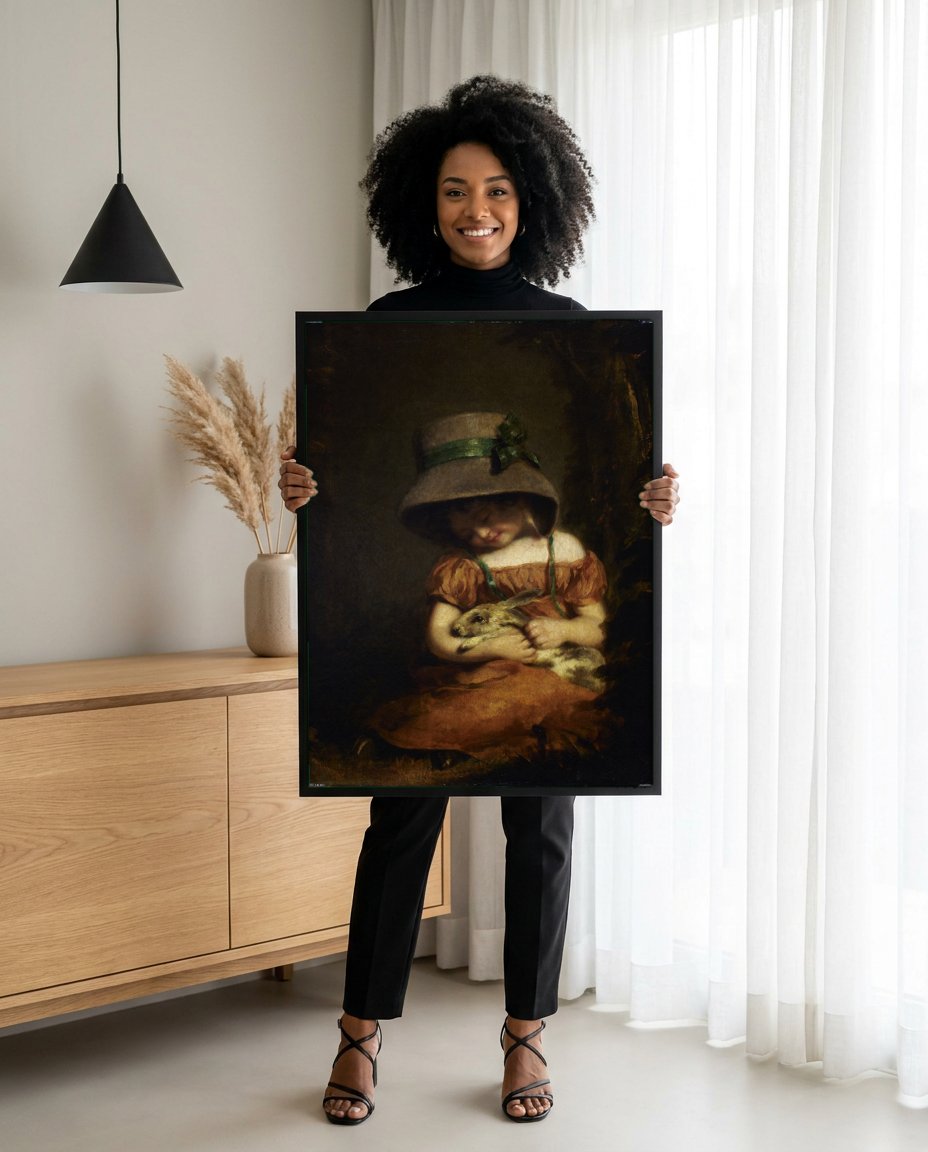 Quadro Decorativo A Menina com o Coelho - John Hoppner com modelo em ambiente