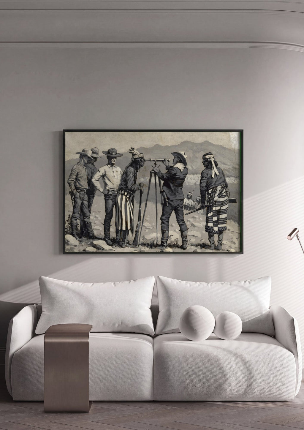 Quadro Decorativo A Exploracao do Velho Oeste - Frederic Remington em ambiente decorado