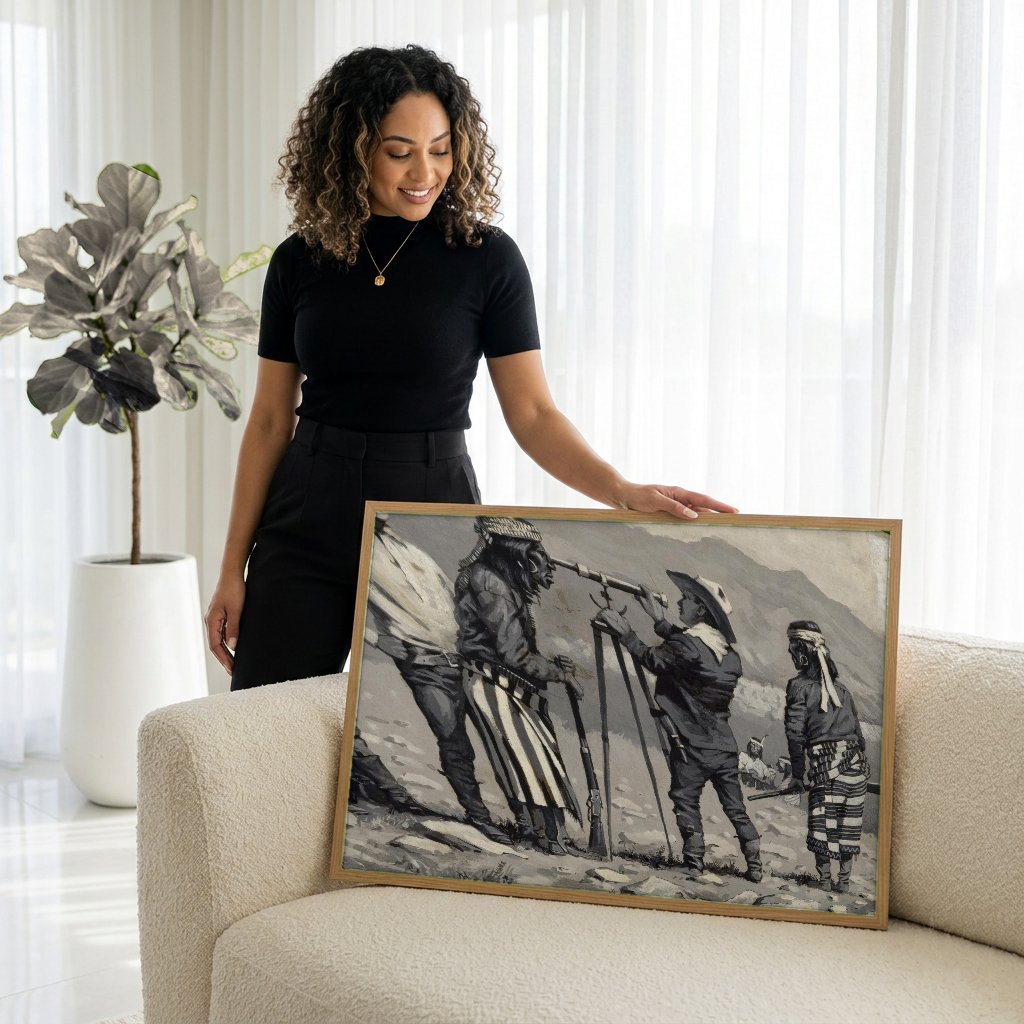 Quadro Decorativo A Exploracao do Velho Oeste - Frederic Remington com modelo em ambiente