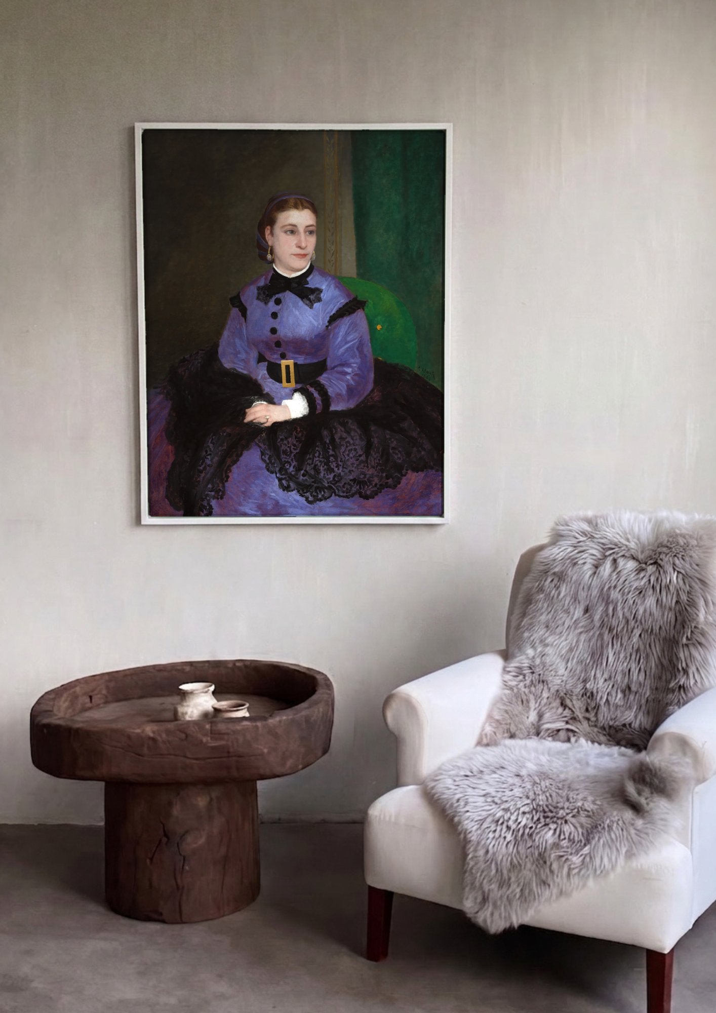 Quadro Decorativo Senhora com Vestido Lilás - Renoir em ambiente decorado