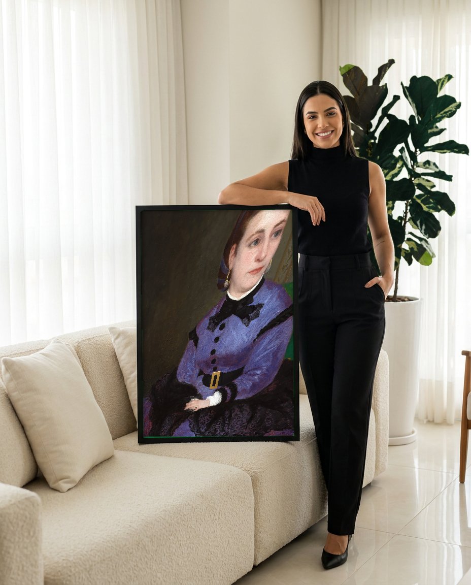 Quadro Decorativo Senhora com Vestido Lilás - Renoir com modelo em ambiente