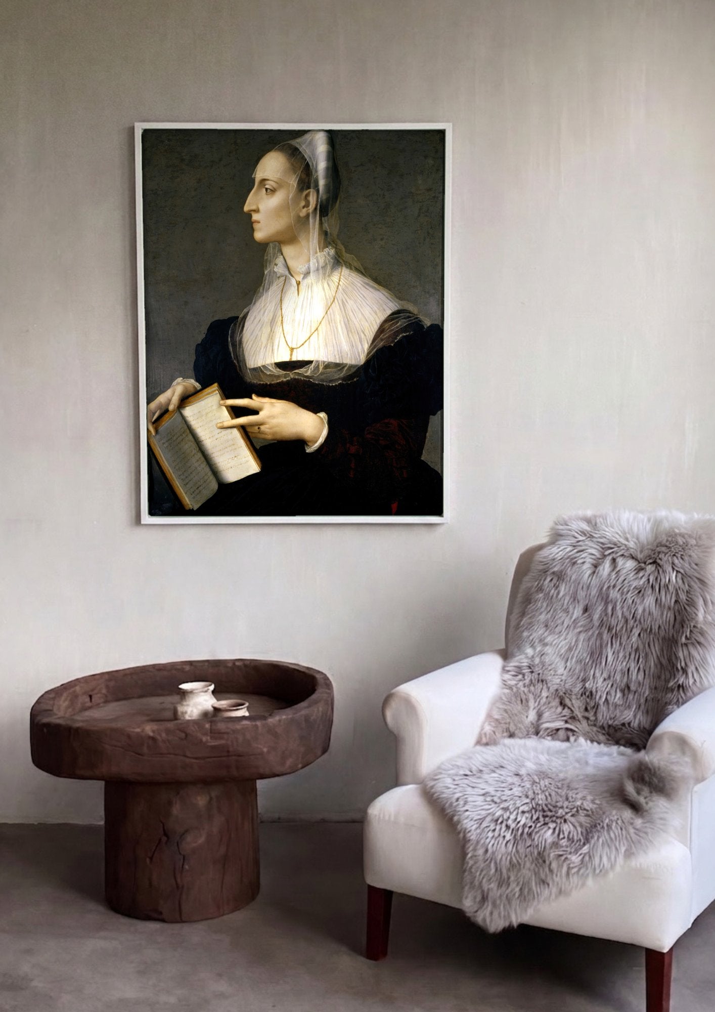 Quadro Decorativo Retrato de Dama com Livro - Bronzino em ambiente decorado
