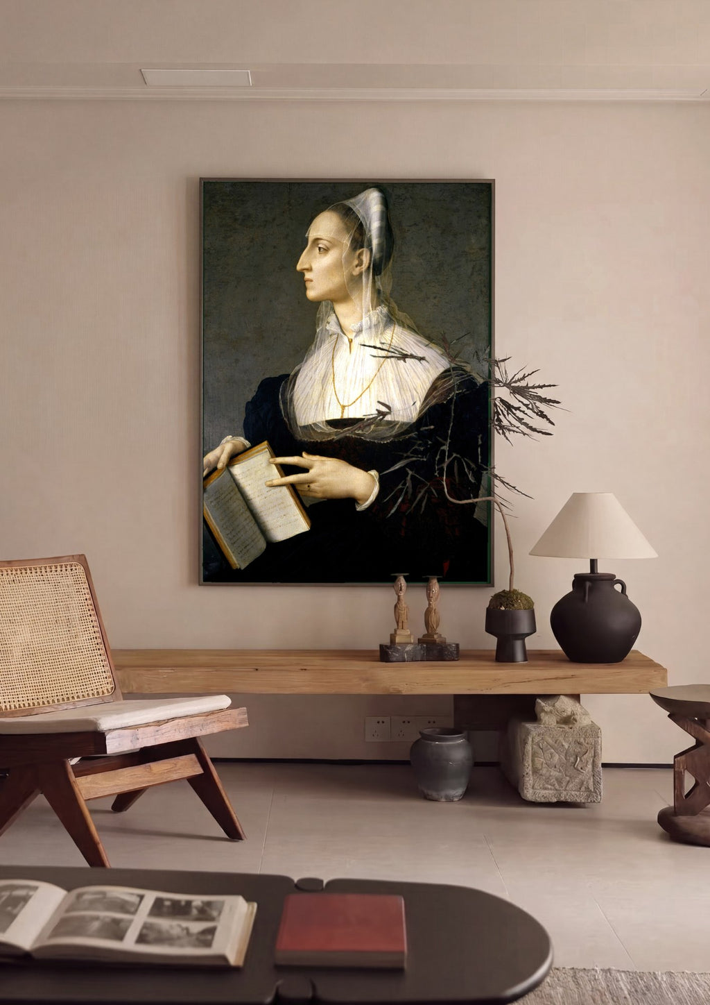 Quadro Decorativo Retrato de Dama com Livro - Bronzino em ambiente decorado