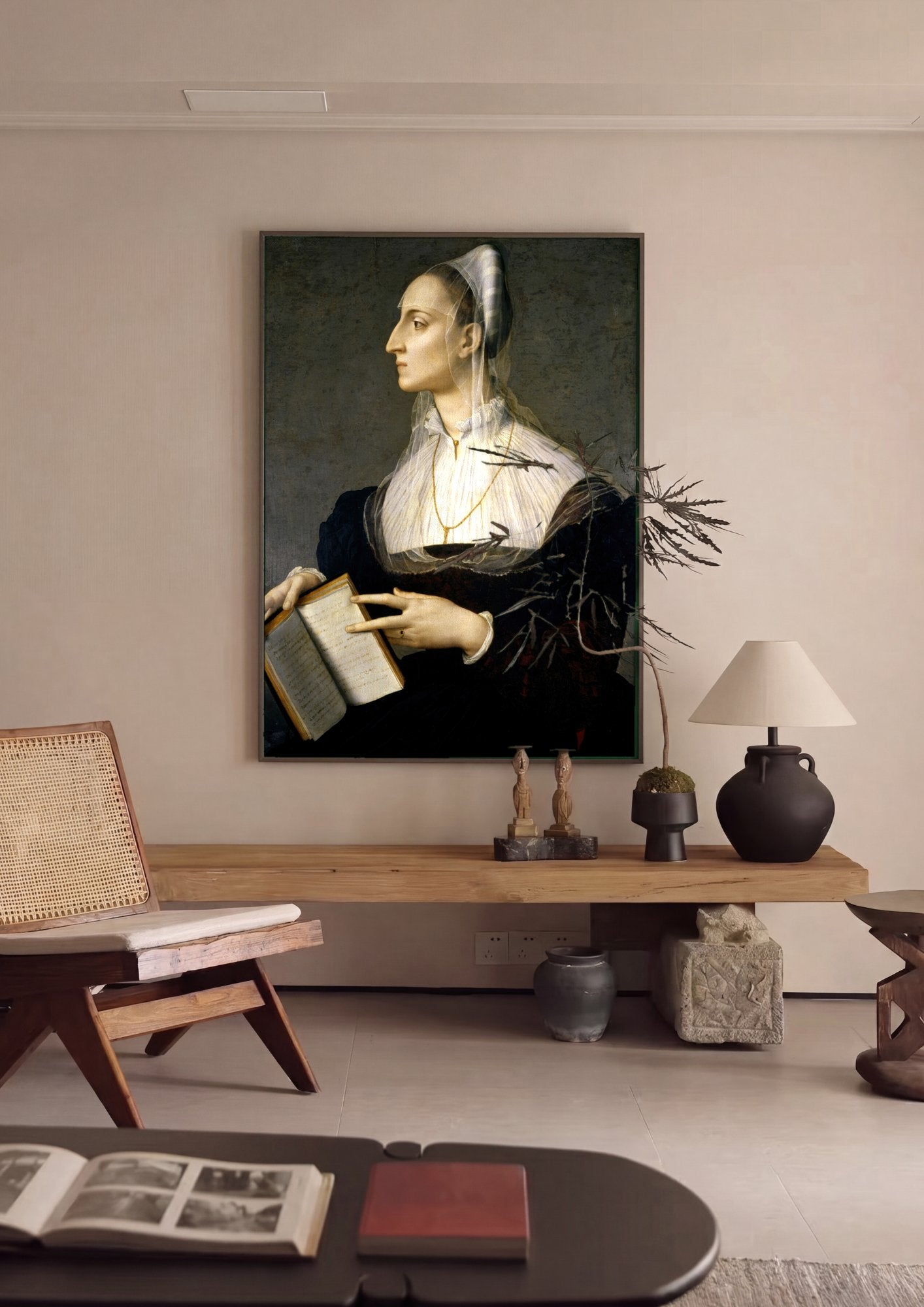 Quadro Decorativo Retrato de Dama com Livro - Bronzino em ambiente decorado