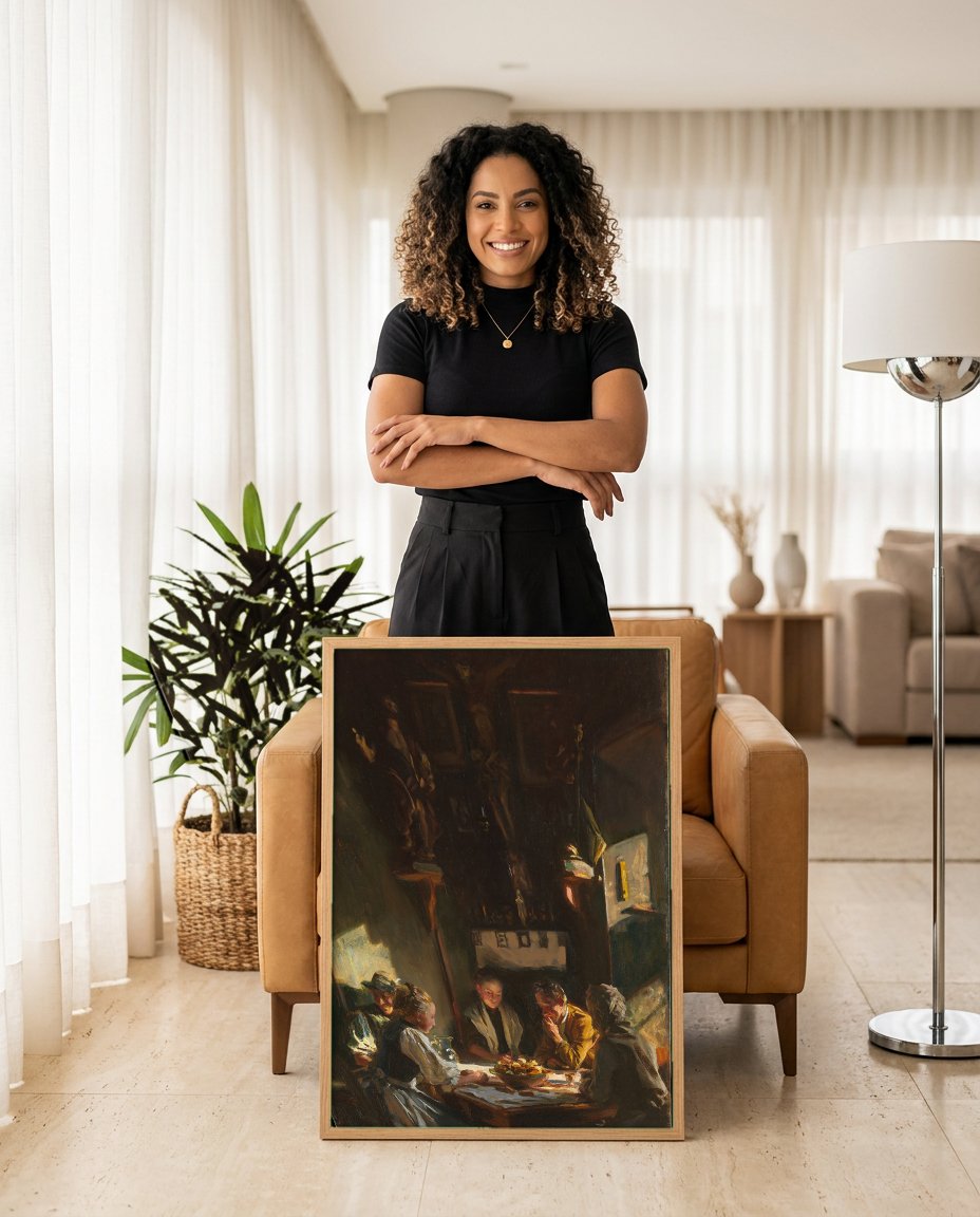 Quadro Decorativo A Refeição da Família - John Singer Sargent com modelo em ambiente