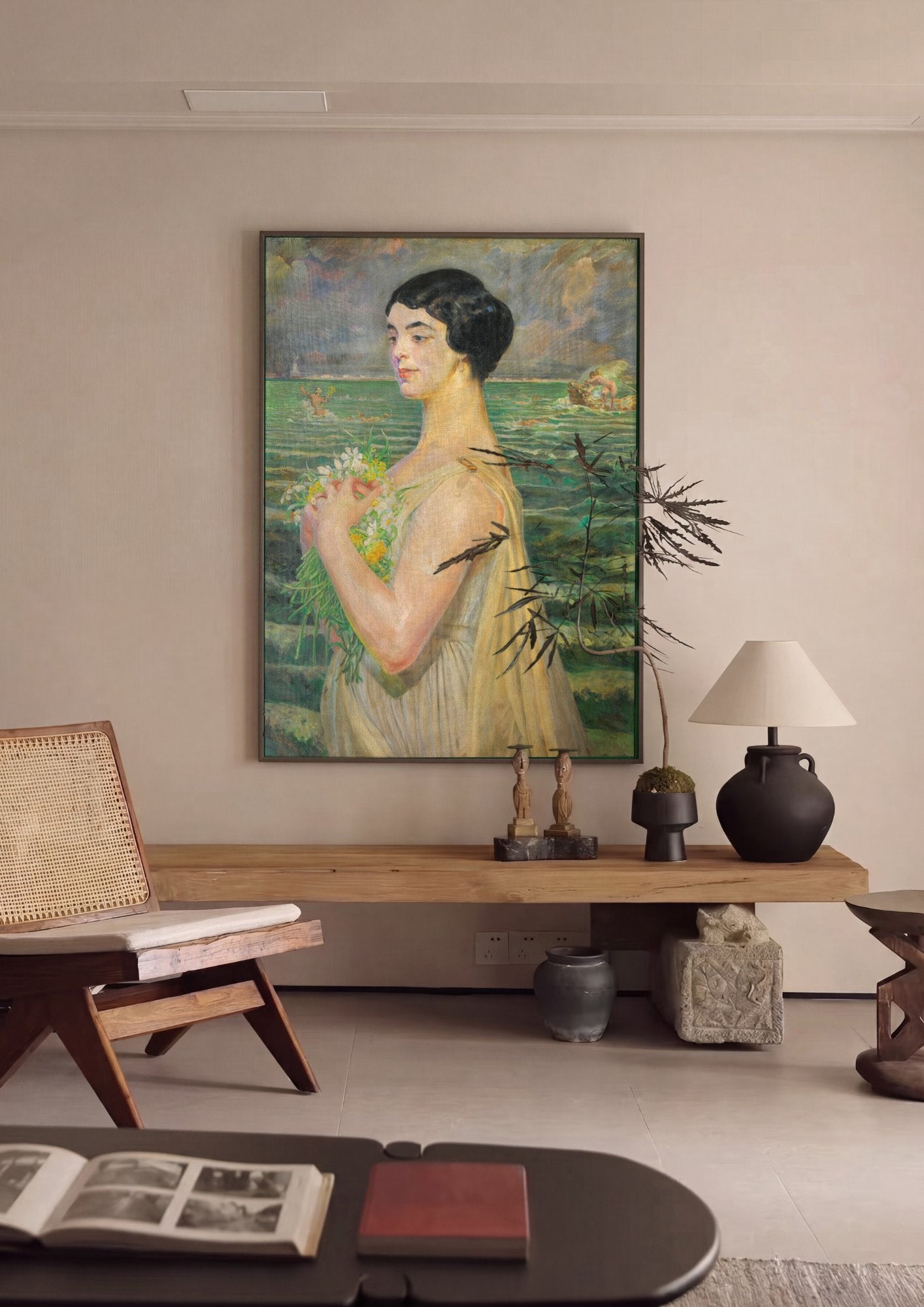 Quadro Decorativo A Poetisa (Melancholia) - Jacek Malczewski em ambiente decorado