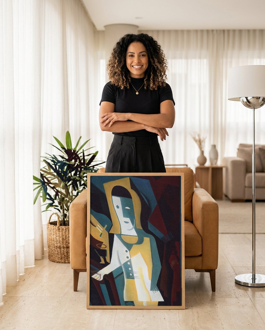 Quadro Decorativo A Mulher com Bandolim - Juan Gris com modelo em ambiente