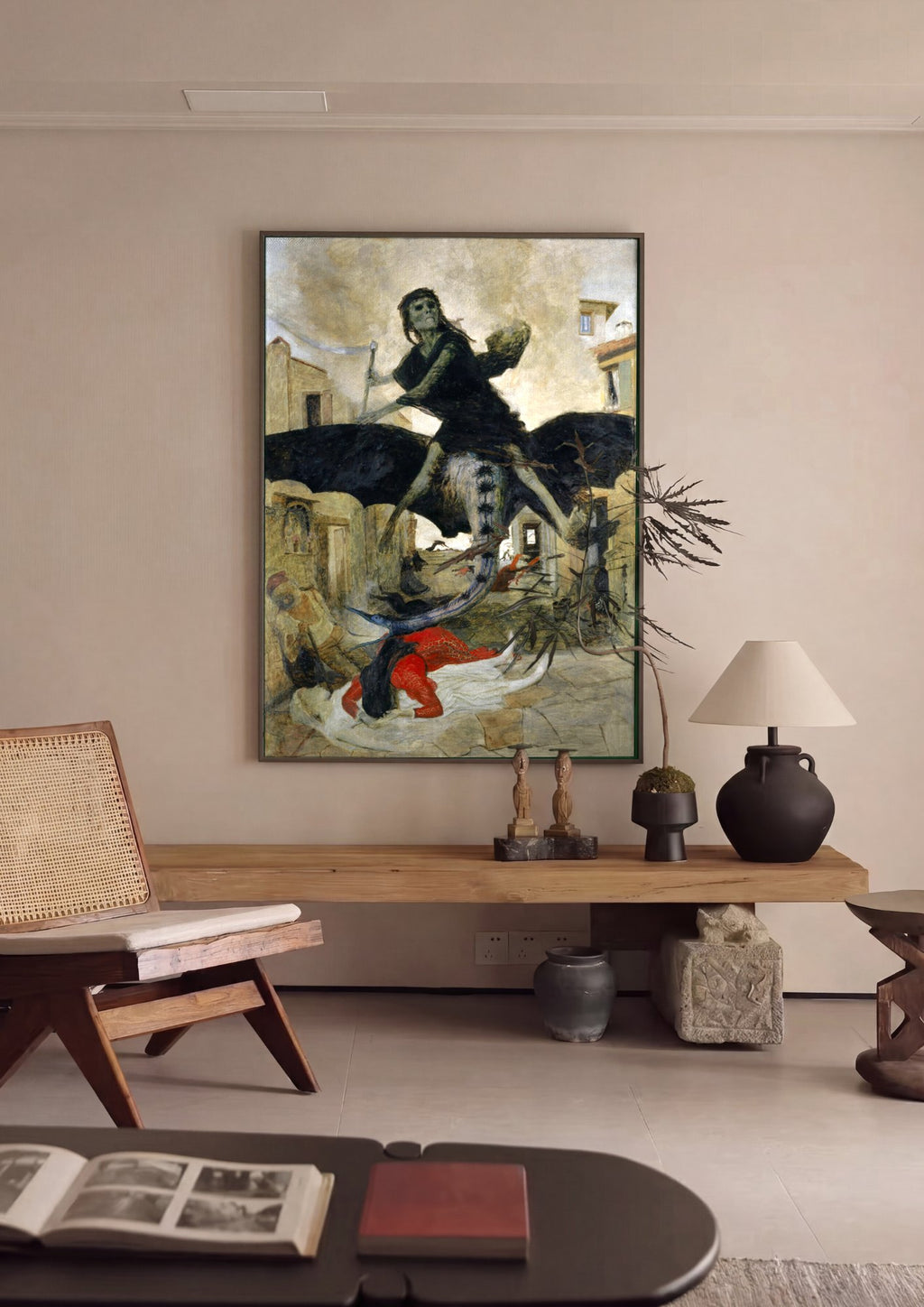 Quadro Decorativo A Peste - Arnold Böcklin em ambiente decorado