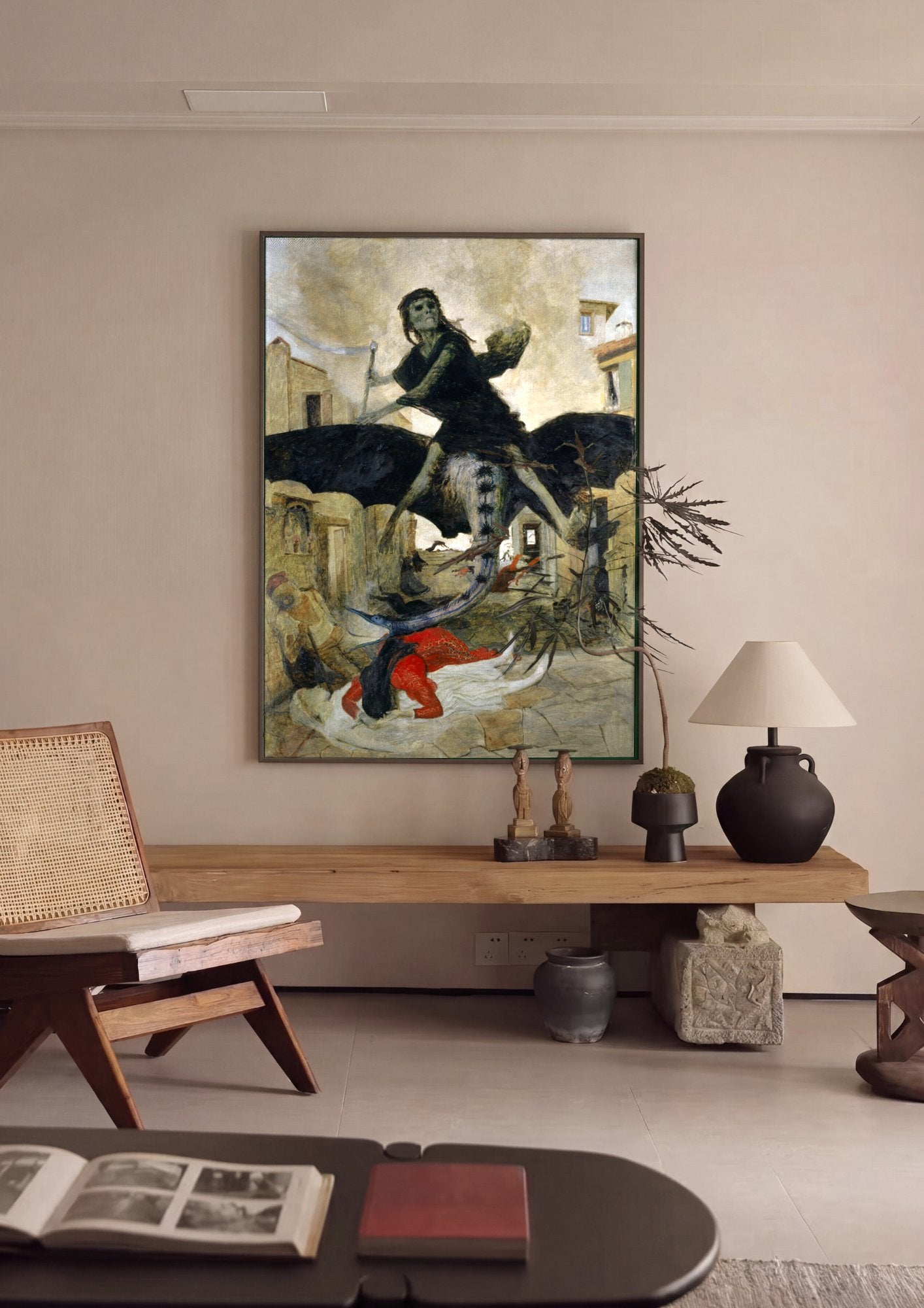 Quadro Decorativo A Peste - Arnold Böcklin em ambiente decorado