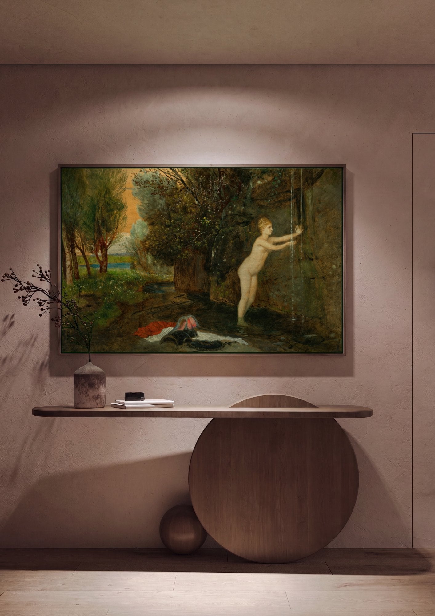 Quadro Decorativo A Fonte - Arnold Böcklin em ambiente decorado
