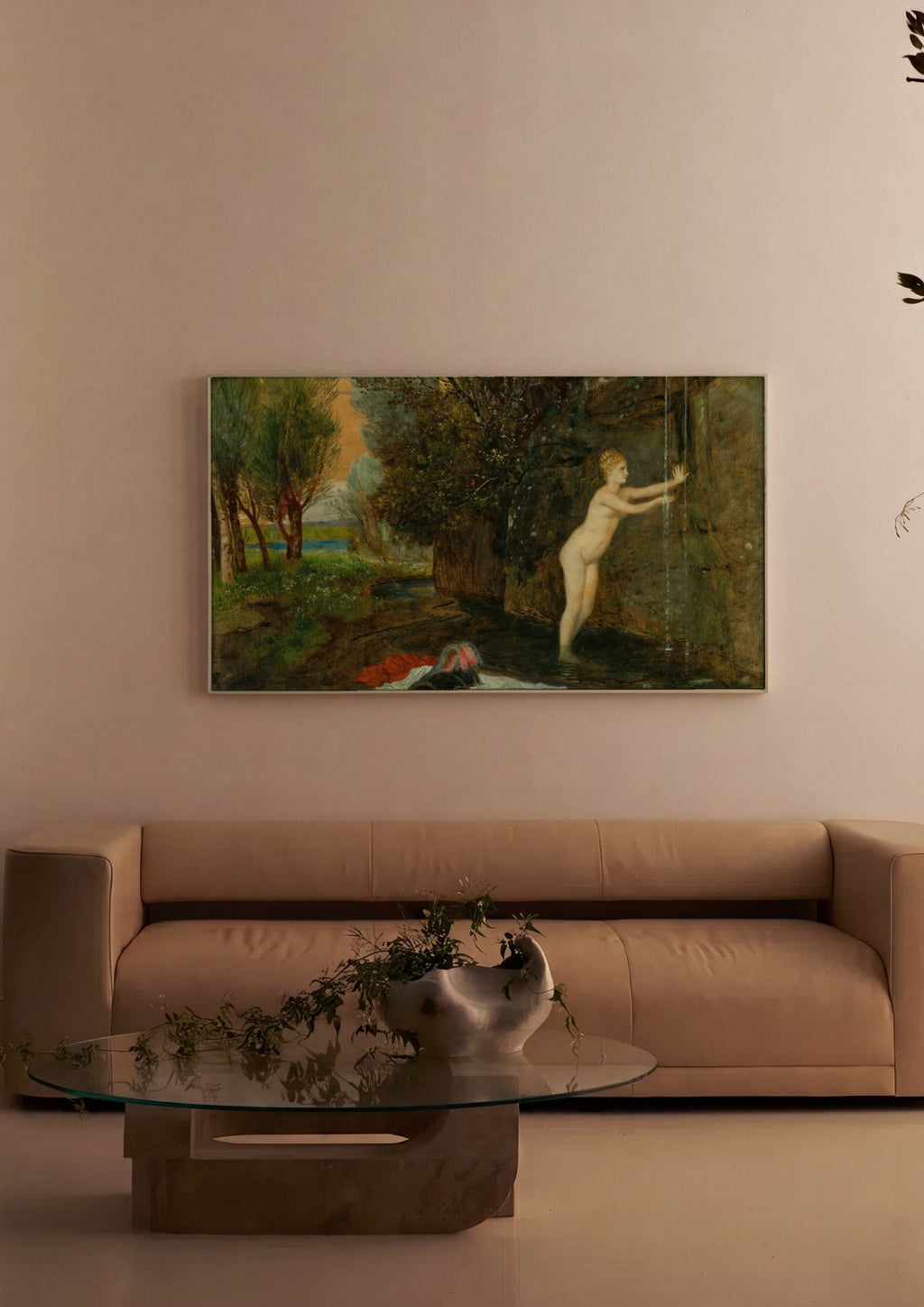 Quadro Decorativo A Fonte - Arnold Böcklin em ambiente decorado