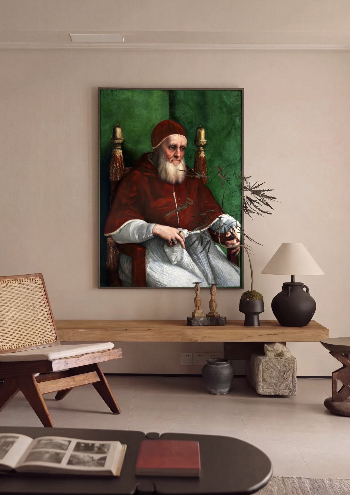 Quadro Decorativo Retrato do Papa Júlio II - Rafael em ambiente decorado