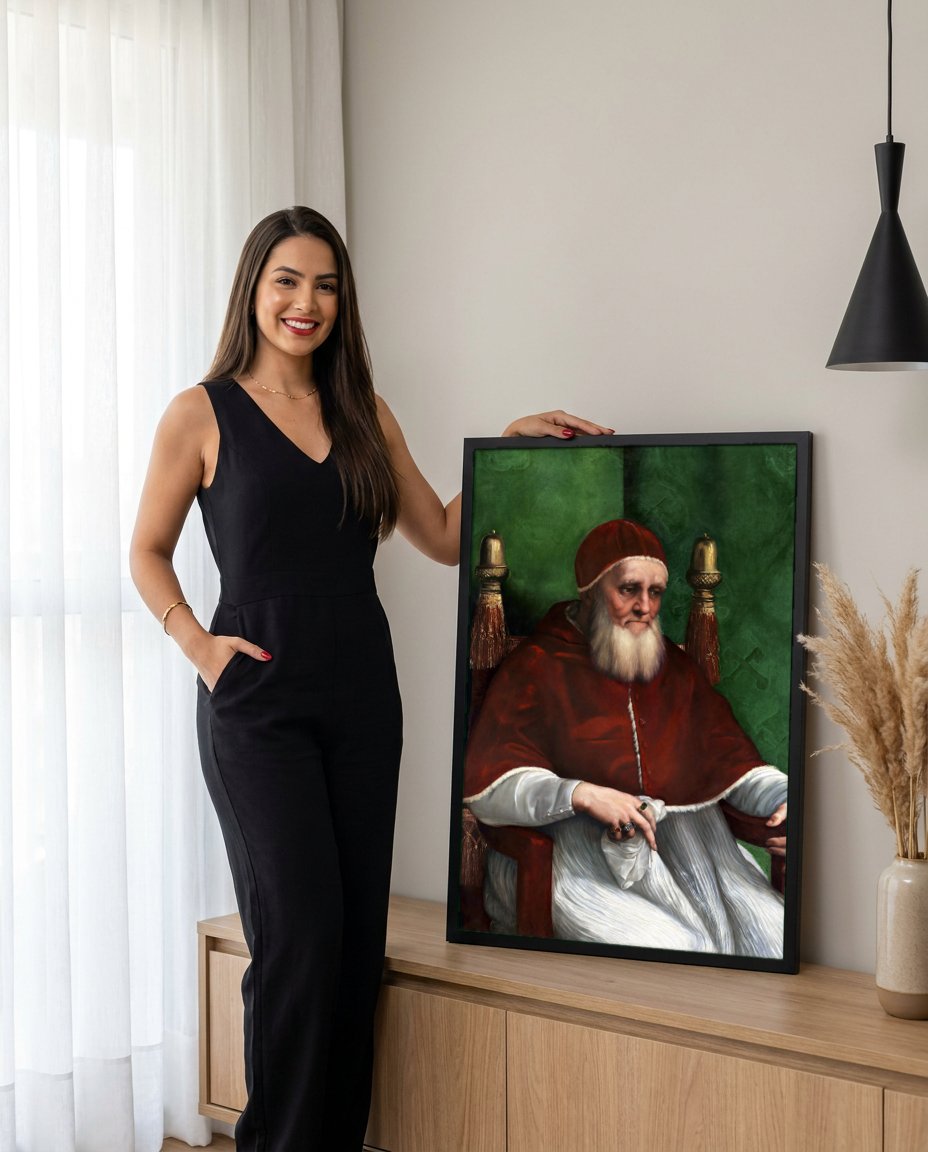 Quadro Decorativo Retrato do Papa Júlio II - Rafael com modelo em ambiente