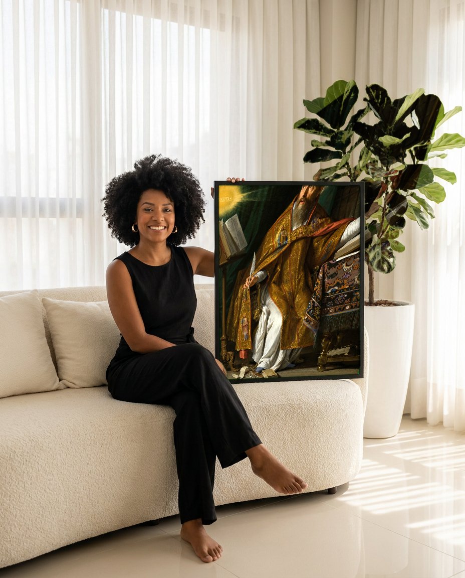 Quadro Decorativo Santo Agostinho - Philippe de Champaigne com modelo em ambiente