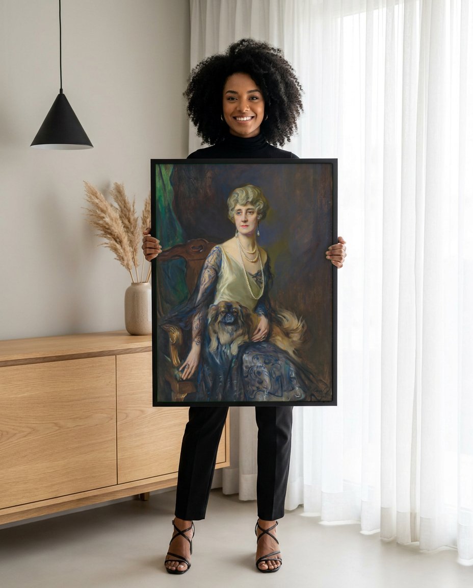 Quadro Decorativo Retrato com Cão - Philip de László com modelo em ambiente