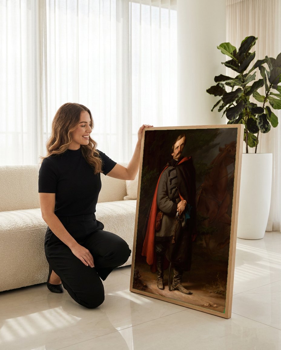 Quadro Decorativo Retrato de Homem Militar - Simmler com modelo em ambiente