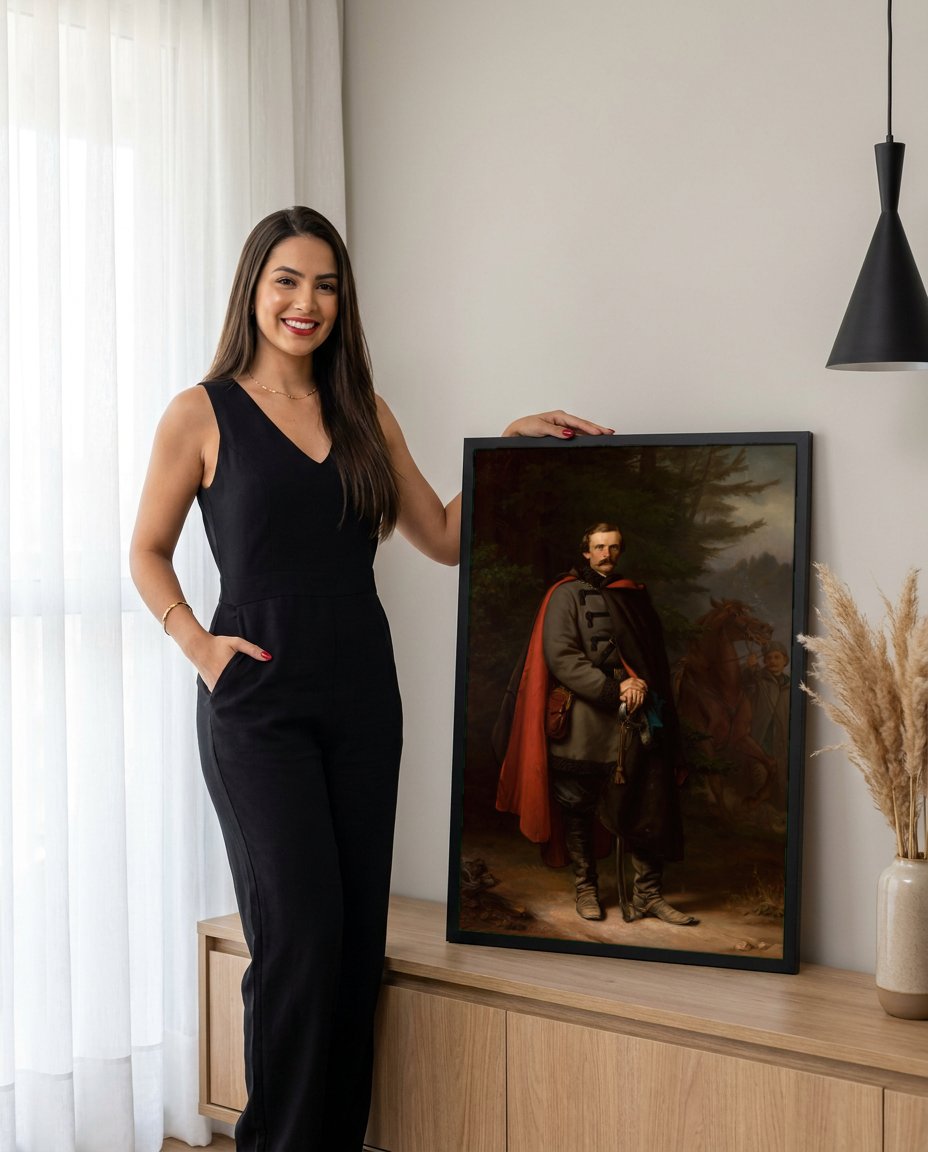 Quadro Decorativo Retrato de Homem Militar - Simmler com modelo em ambiente