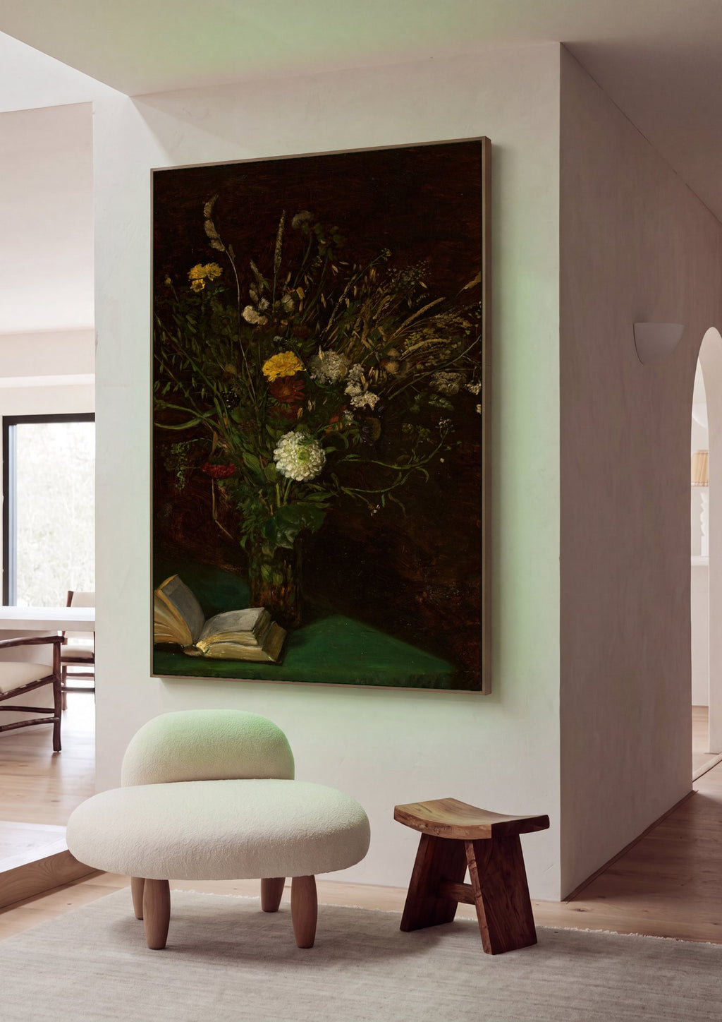 Quadro Decorativo 'Natureza Morta com Livro e Flores' - Hans Thoma em ambiente decorado
