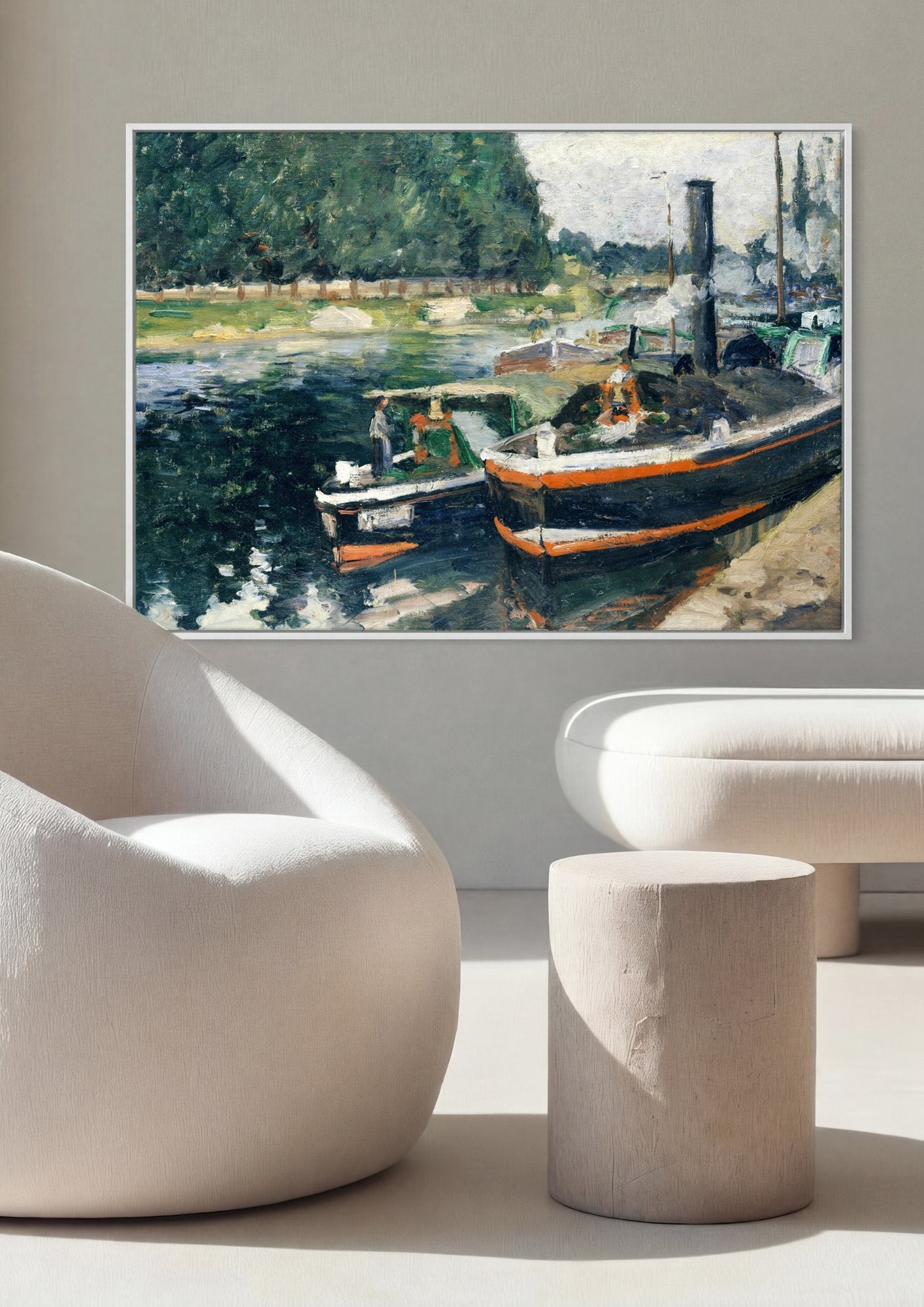 Quadro Decorativo Barcos no Sena - Camille Pissarro em ambiente decorado