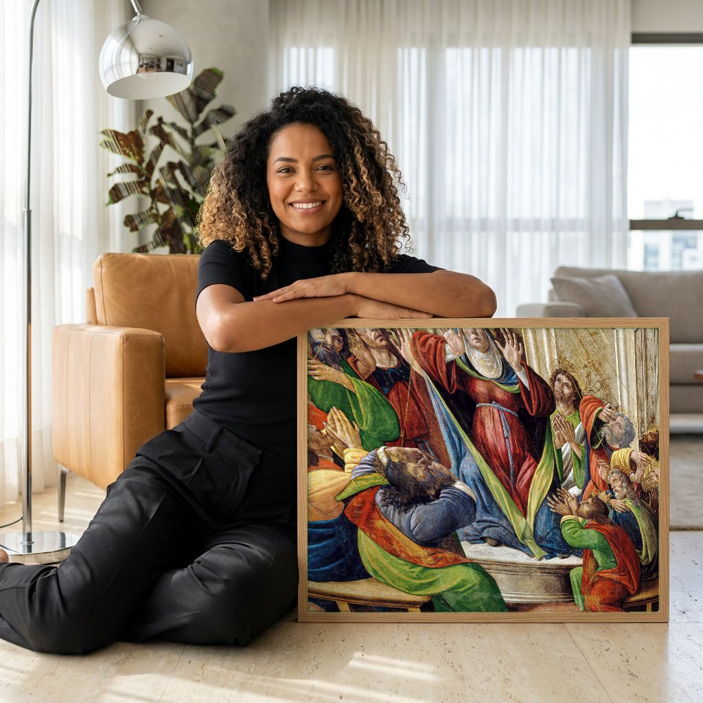 Quadro Decorativo Pentecostes - Botticelli com modelo em ambiente