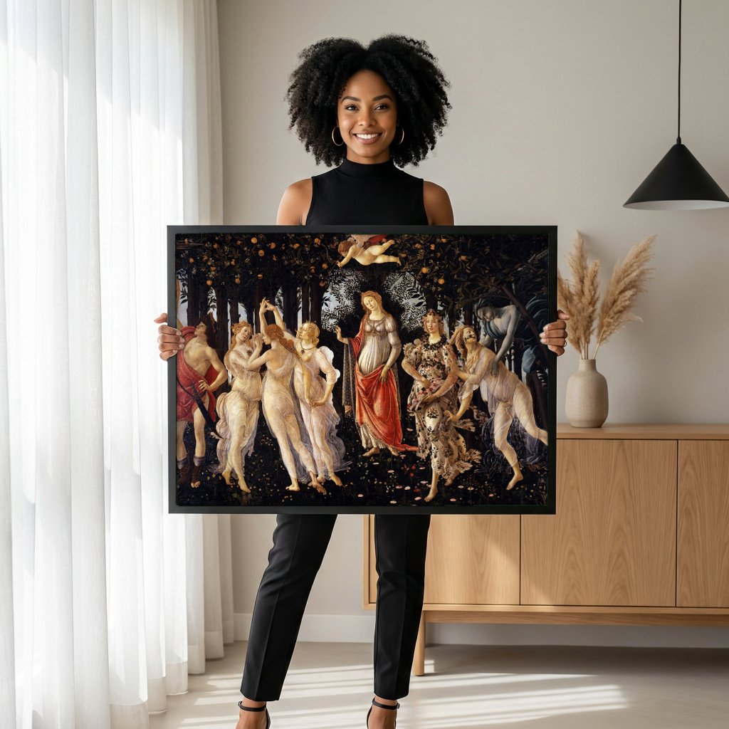 Quadro Decorativo Primavera - Botticelli com modelo em ambiente