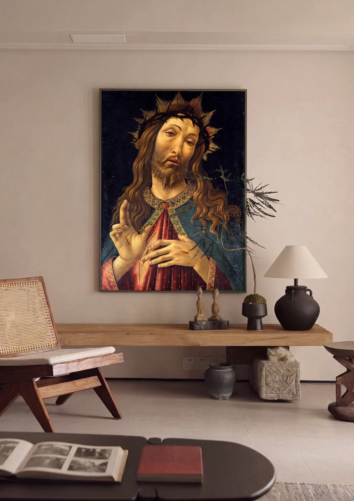 Quadro Decorativo Ecce Homo - Botticelli em ambiente decorado