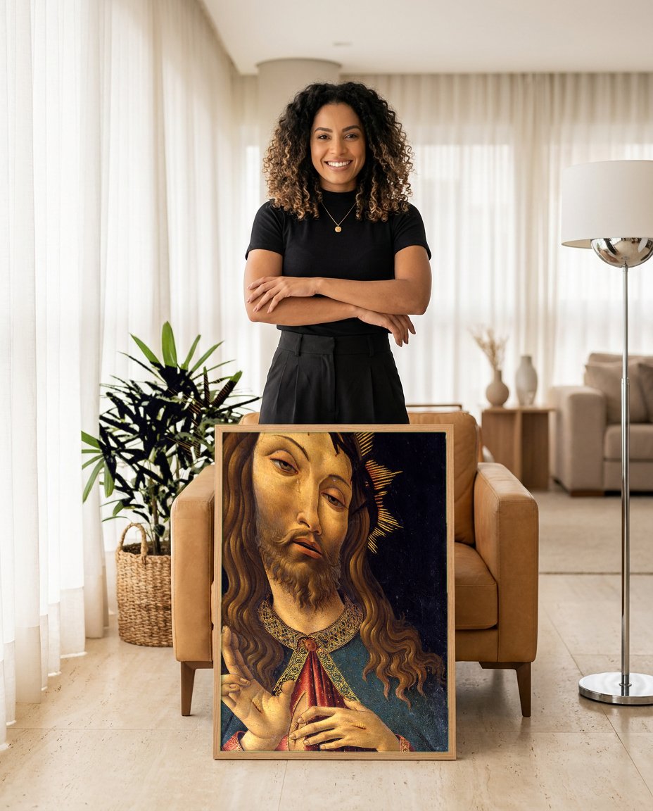 Quadro Decorativo Ecce Homo - Botticelli com modelo em ambiente