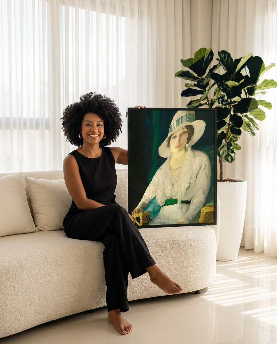 Quadro Decorativo A Dama do Chapéu - Bellows com modelo em ambiente
