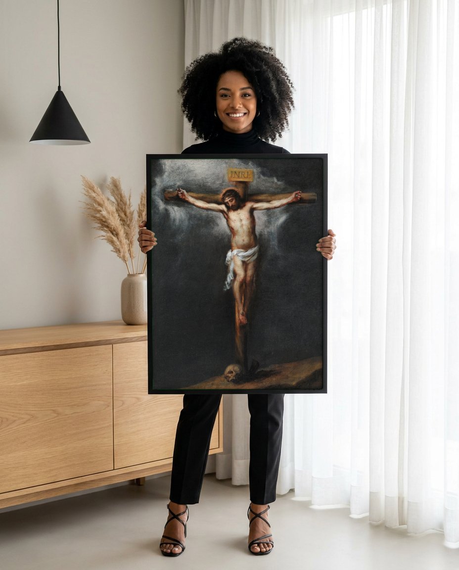 Quadro Decorativo A Crucifixão - Murillo com modelo em ambiente
