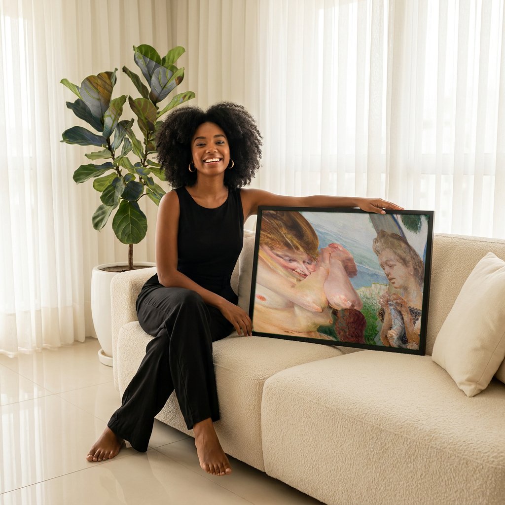 Quadro Decorativo A Fada e o Anjo (A Alma) - Jacek Malczewski com modelo em ambiente