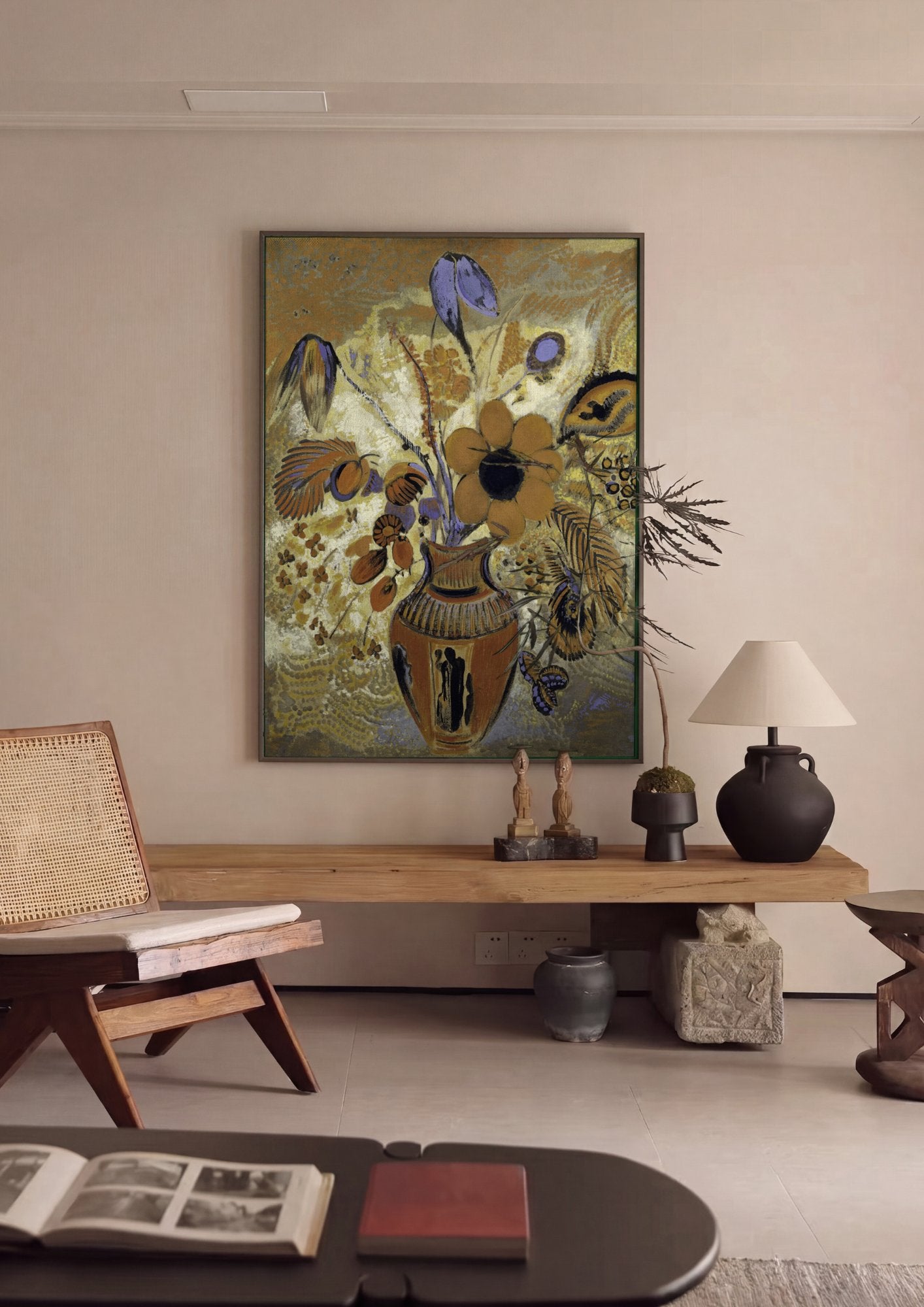 Quadro Decorativo Vaso de Flores - Odilon Redon em ambiente decorado