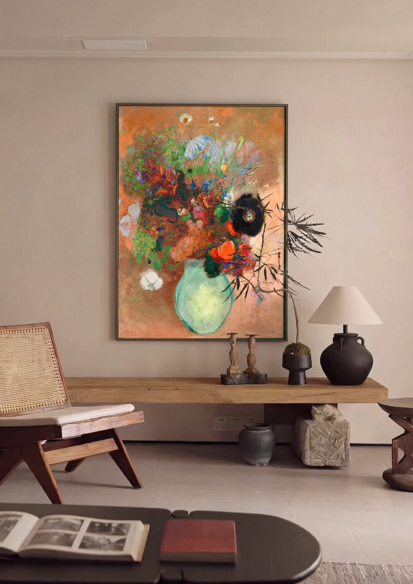 Quadro Decorativo Vaso de Flores - Odilon Redon em ambiente decorado