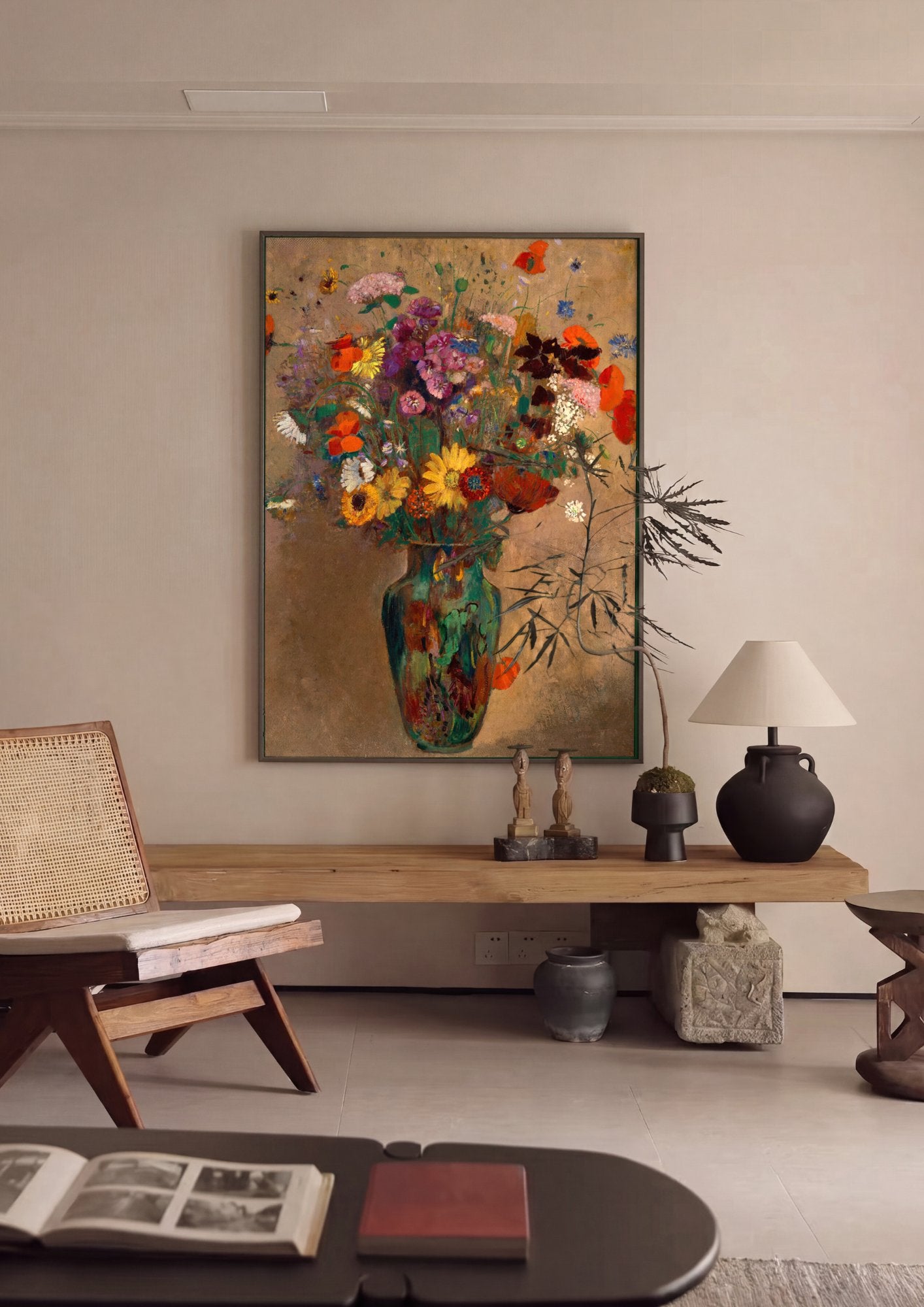 Quadro Decorativo Vaso de Flores - Odilon Redon em ambiente decorado