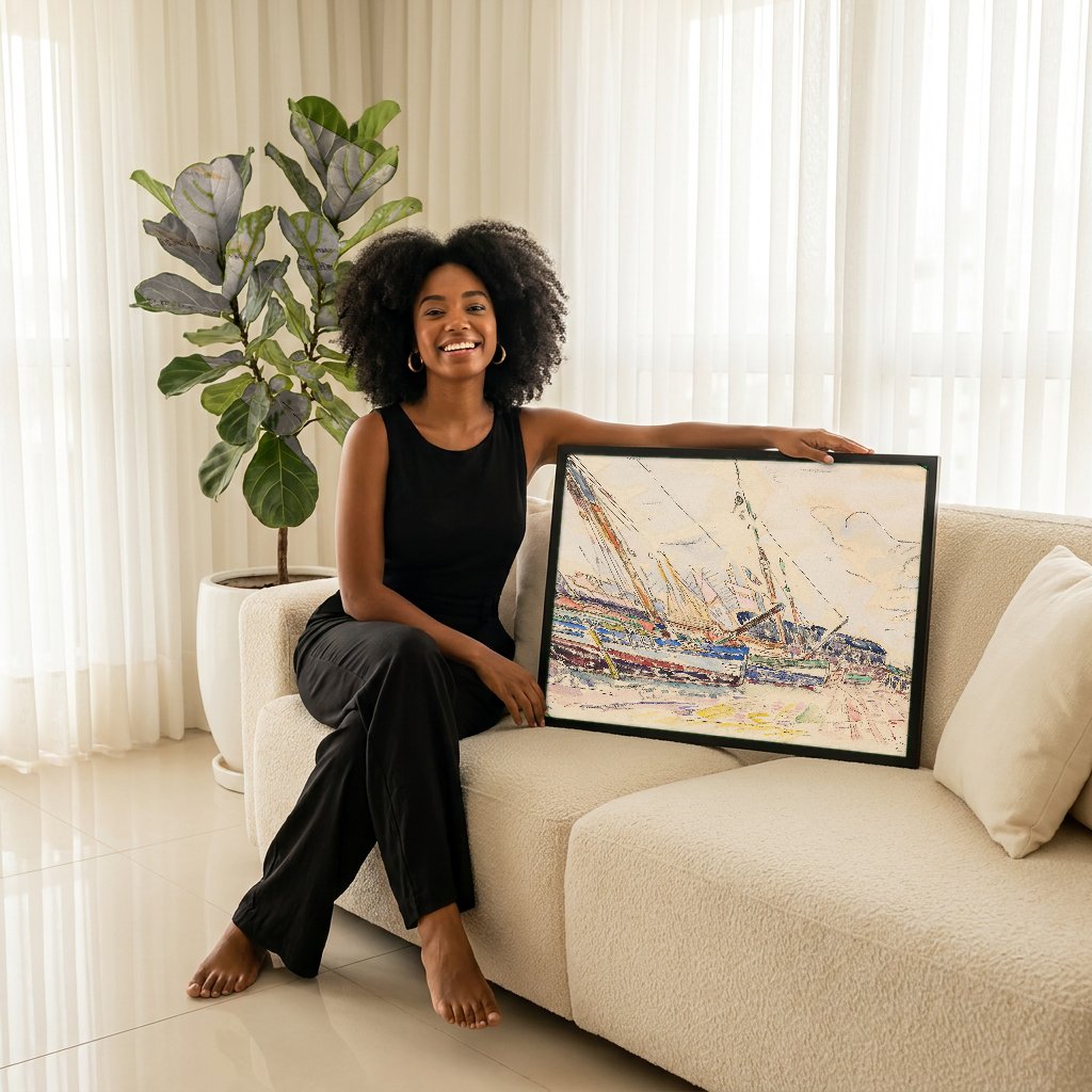 Quadro Decorativo Porto de Sables-d'Olonne - Paul Signac com modelo em ambiente