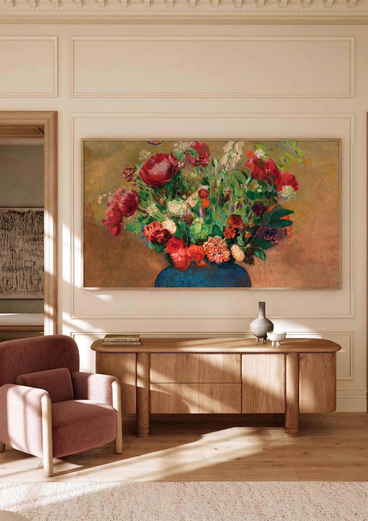 Quadro Decorativo Vaso de Flores - Odilon Redon em ambiente decorado