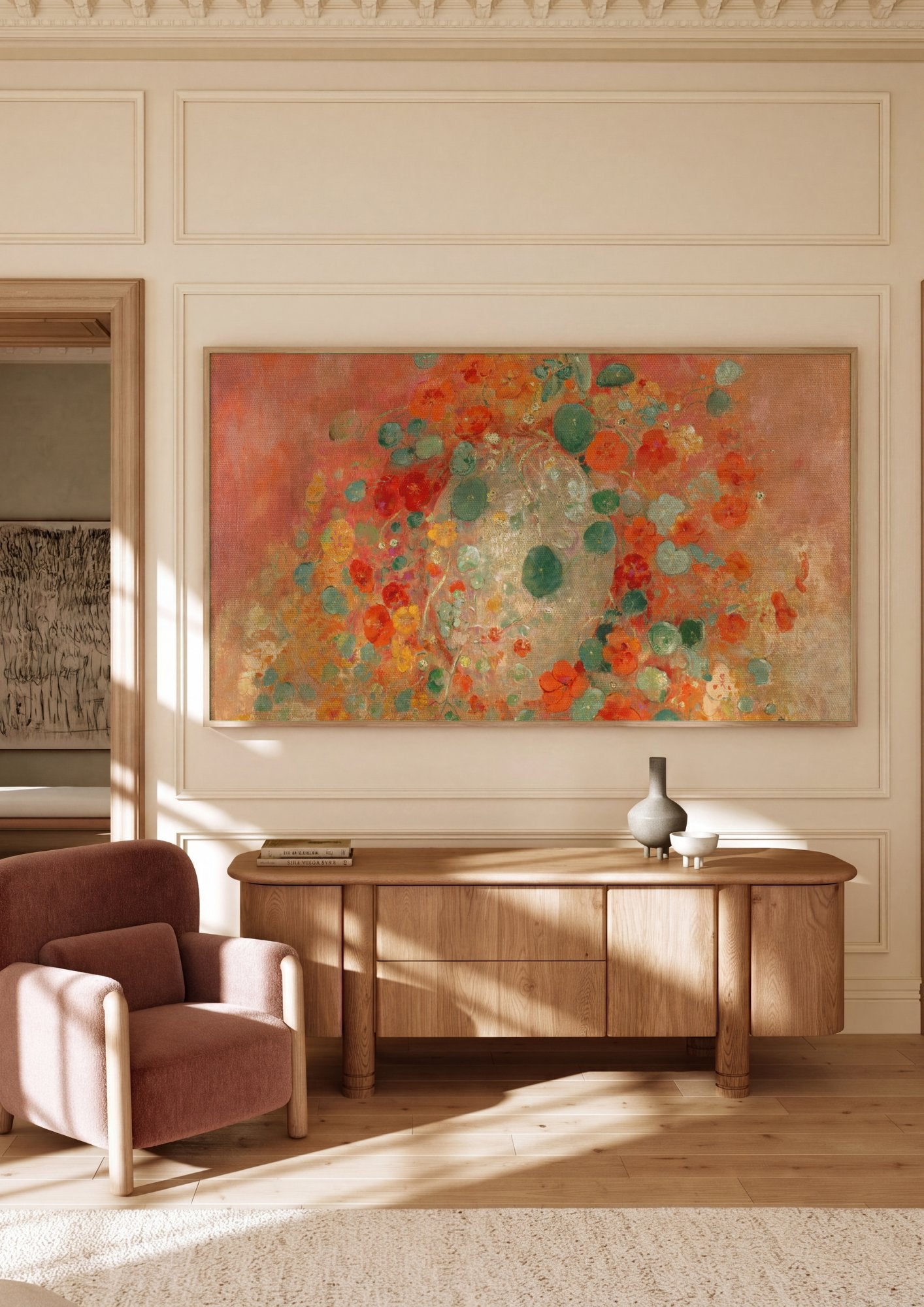 Quadro Decorativo Flores e Folhas - Odilon Redon em ambiente decorado