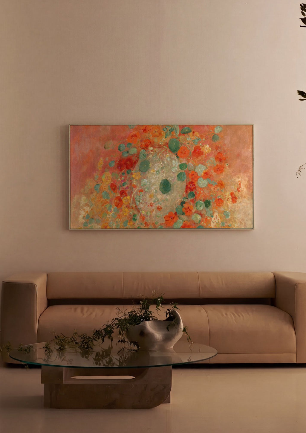 Quadro Decorativo Flores e Folhas - Odilon Redon em ambiente decorado