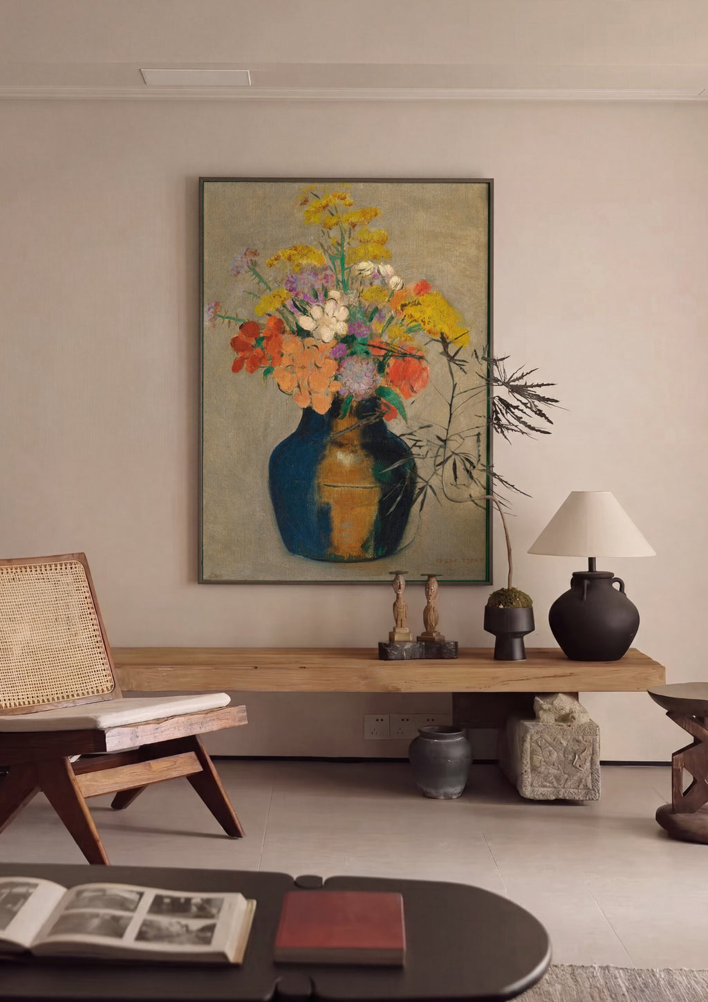 Quadro Decorativo Vaso de Flores - Odilon Redon em ambiente decorado