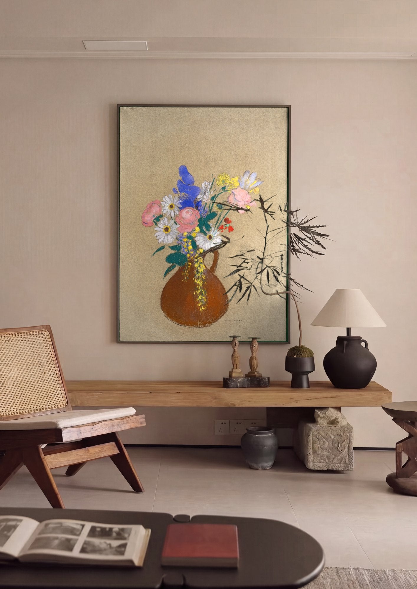 Quadro Decorativo Vaso de Flores - Odilon Redon em ambiente decorado
