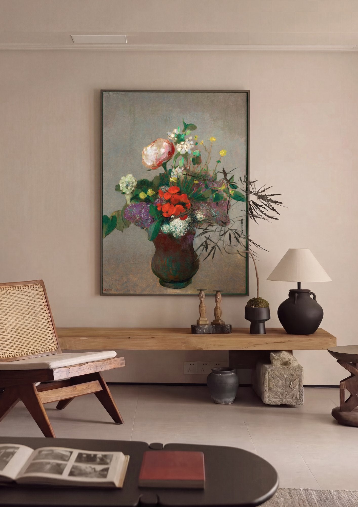 Quadro Decorativo Vaso de Flores - Odilon Redon em ambiente decorado