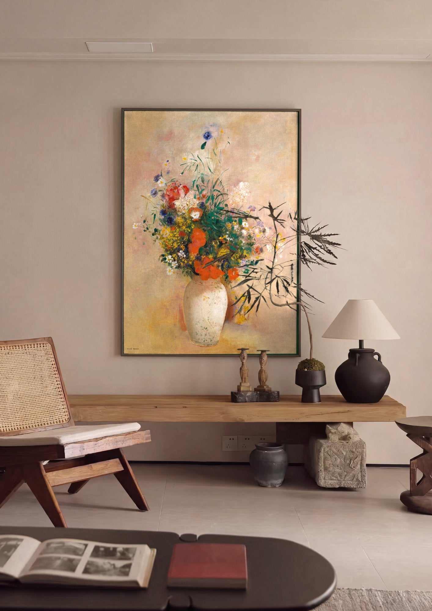 Quadro Decorativo Vaso de Flores - Odilon Redon em ambiente decorado